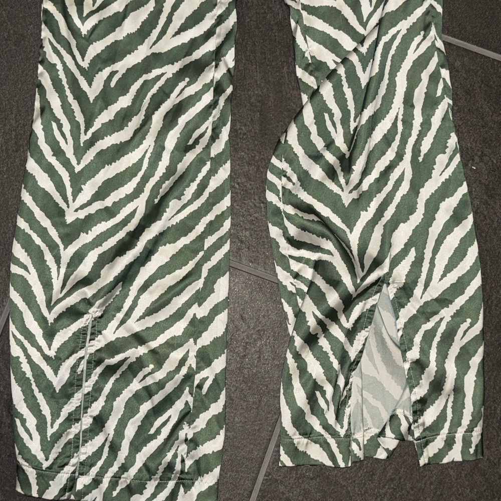 White Fox Boutique Green and White Zebra Print Wide Leg Pants - Picture 3 of 4